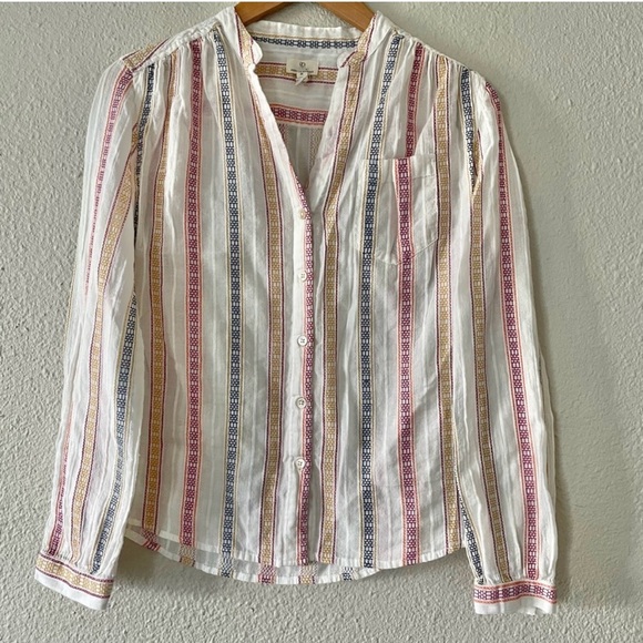 Johnny Cotton Tops - Johnny Cotton Striped Shirt Women’s M Button Down Long Sleeve Lightweight Casual